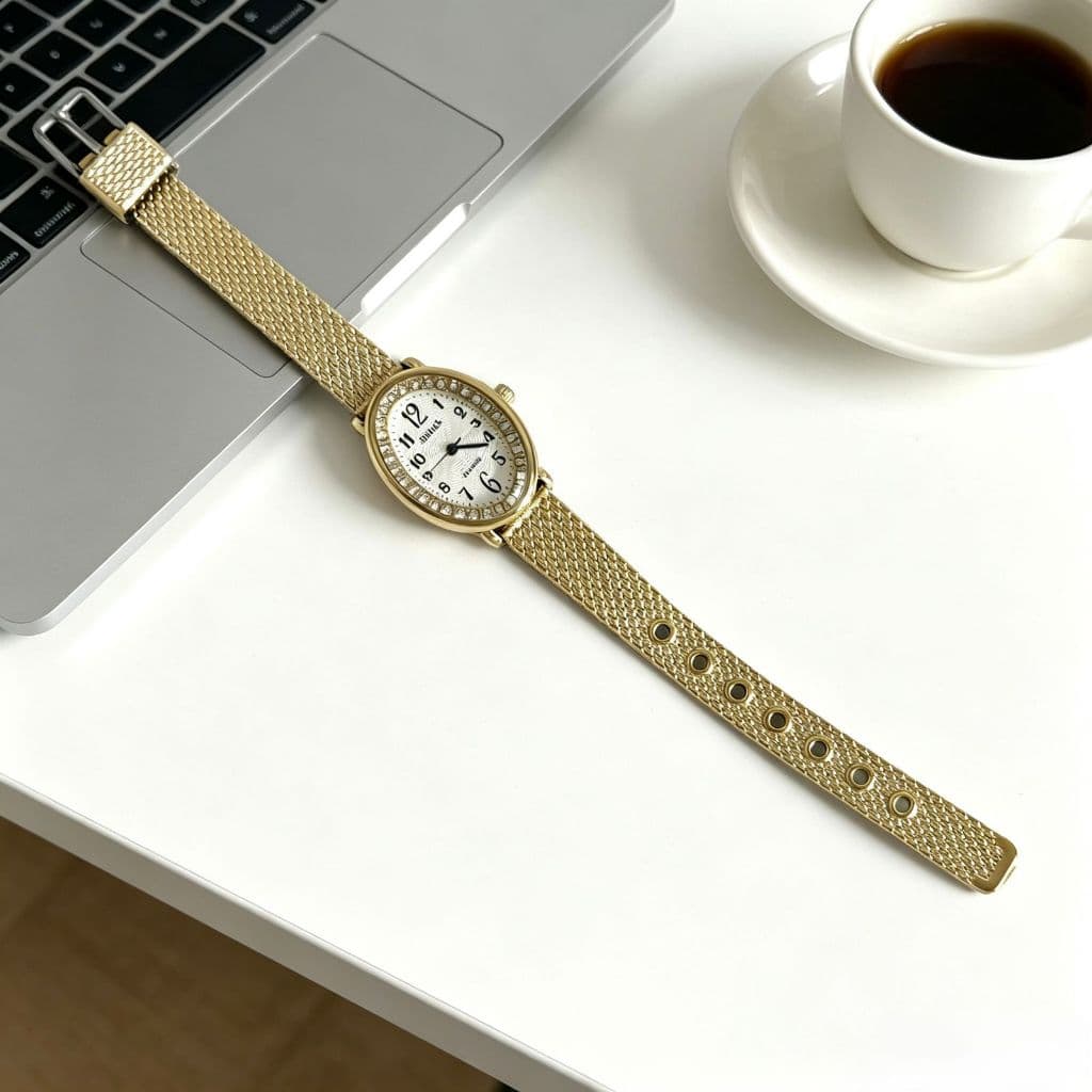 relógio feminino, relógio dourado, relógio oval, pulseira de plástico, acessório feminino, relógio casual, relógio elega