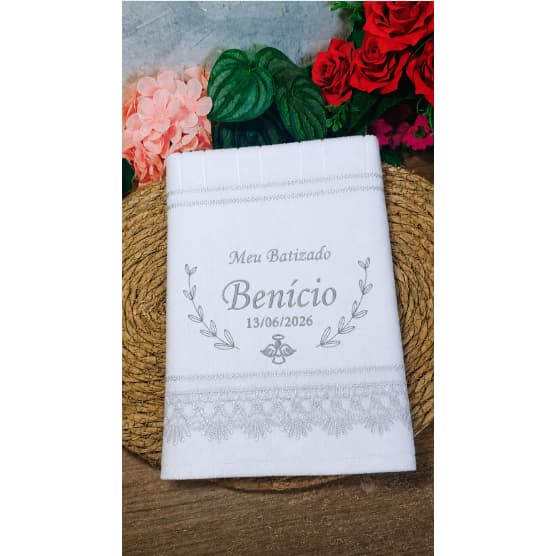 Toalha para Batismo Religioso Bordada com Renda ou Guipir Lavabo Presente Batizado Brinde