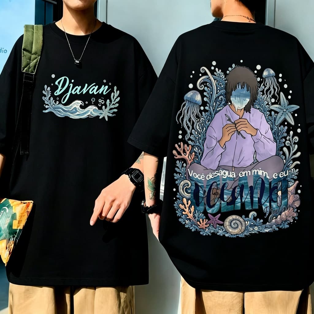 [Camiseta Premium em Algodão Puro]VU Camiseta Djavan Especial 50 Anos Você Desagua Em Mim Em Alta Qualidade 100% Algodão