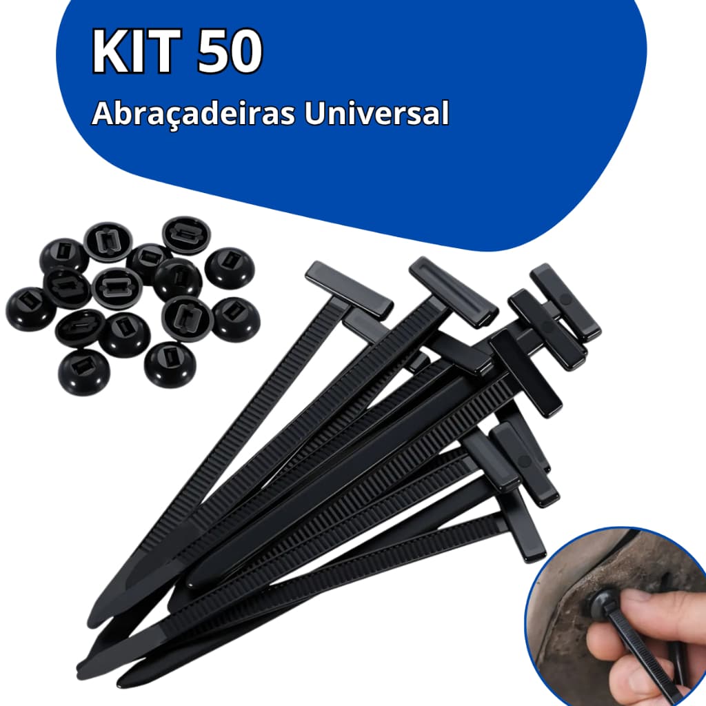 KIT 50 Abraçadeira Nylon Enforca Gato Fivela Cinta Plástica Tipo T Universal Travamento Automático