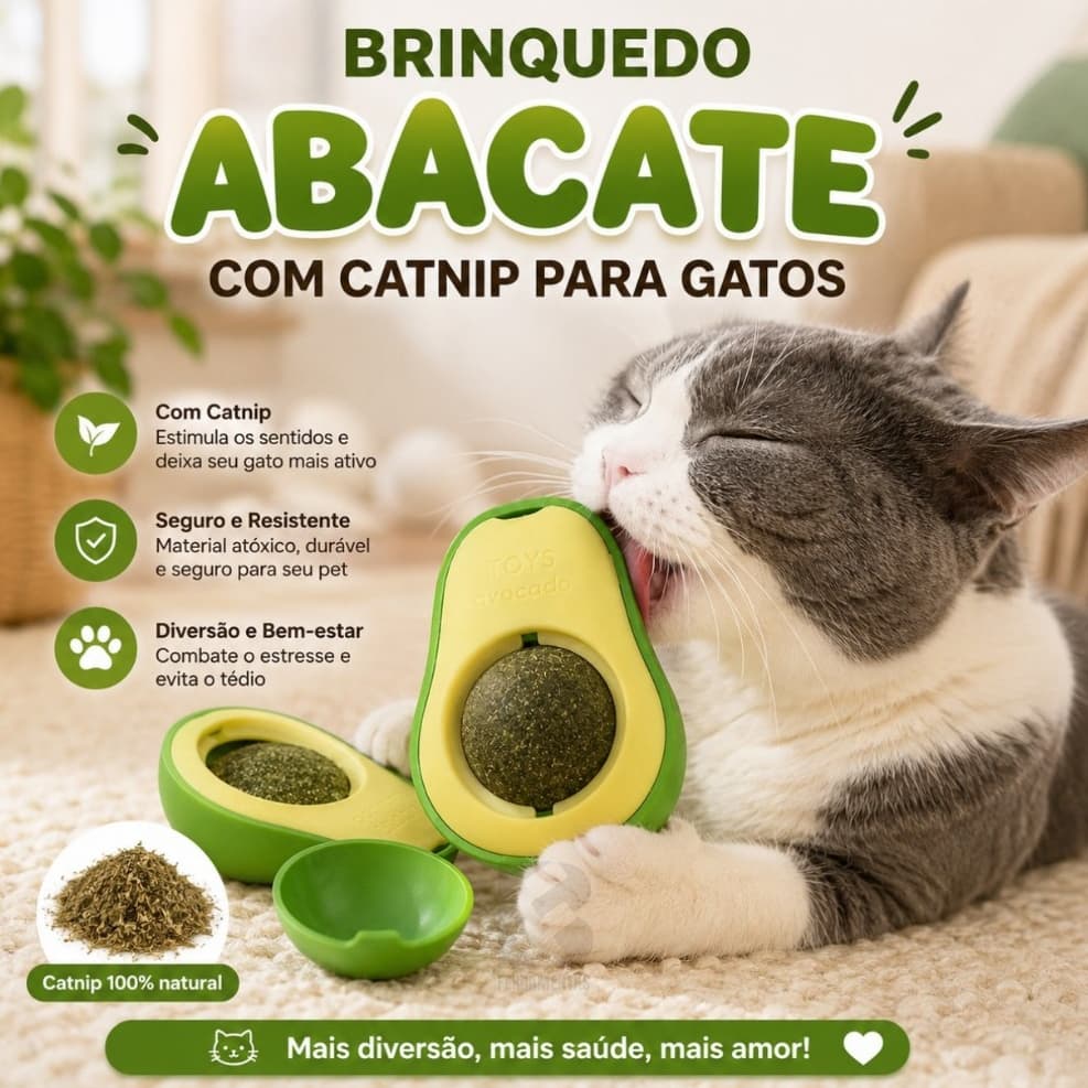 Kit 03 Abacate De Brinquedo para Gato com Catnip Erva Natural Autoadesivo Bola de Lamber Humor Brincar