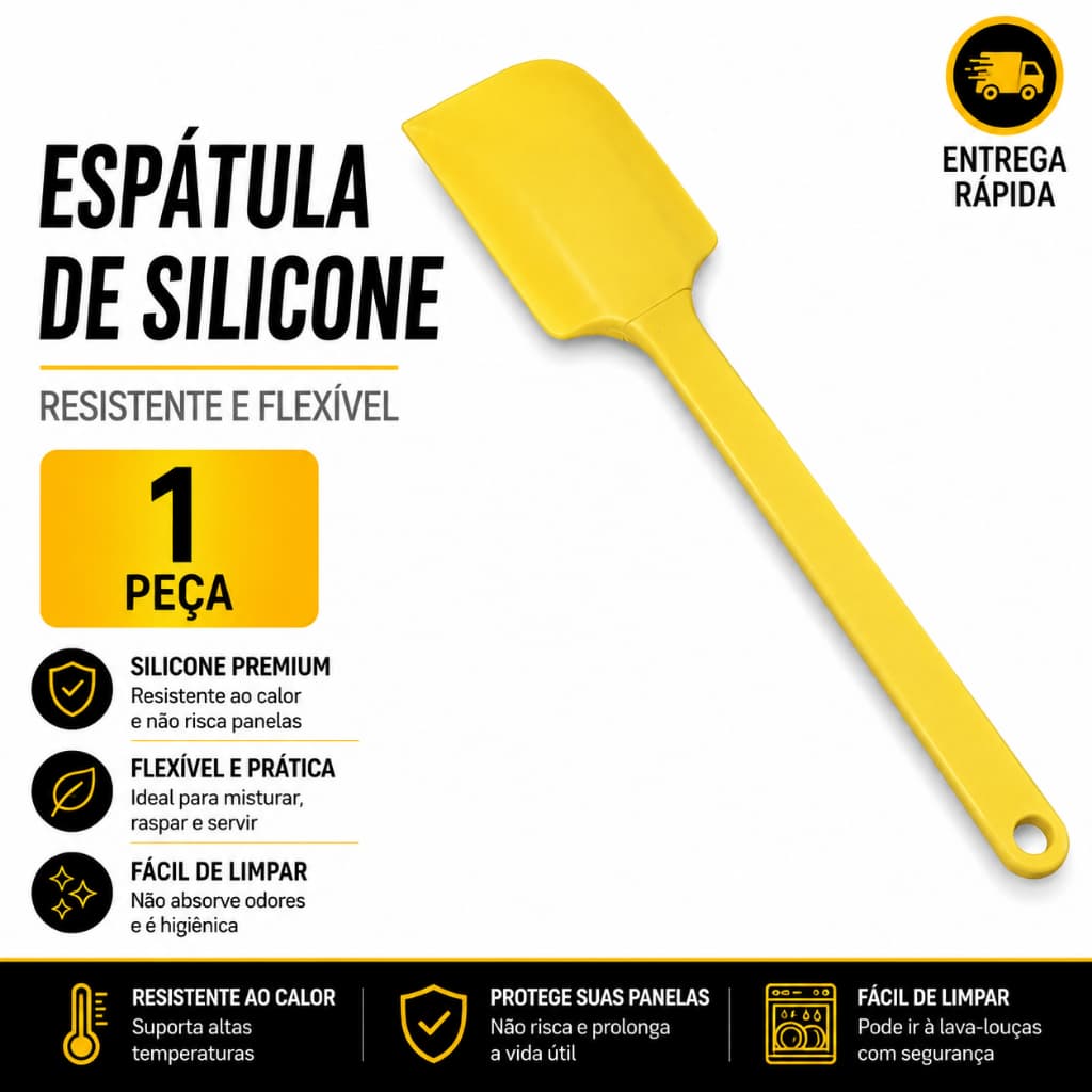 Espátula Flexível Pão Duro Silicone - Amarela