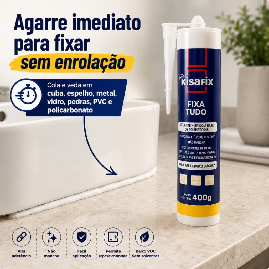 Cola Fixa Tudo Selante Kisafix Até Debaixo D´água Alto Poder Adesão Extra Forte 400gr