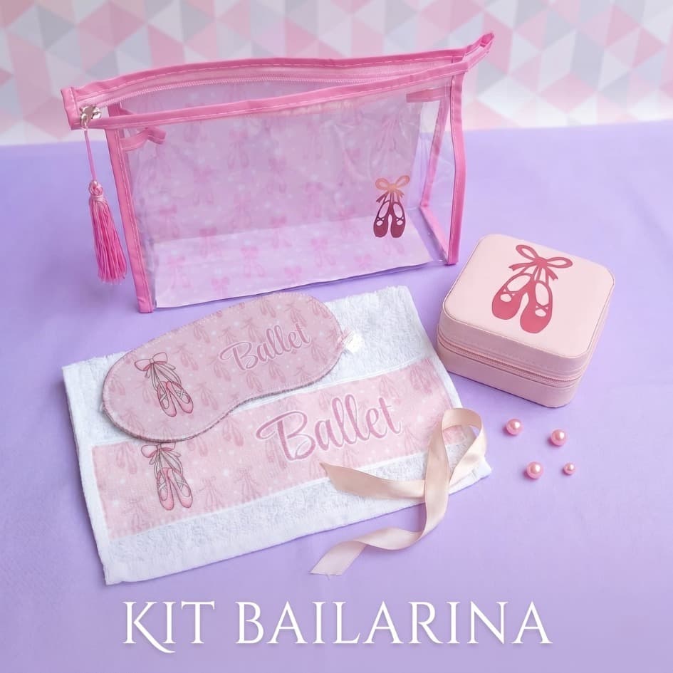 Kit Bailarina Personalizado Necessaire Porta Joias Toalhinha Máscara de Dormir Brinco Presente Bailarina