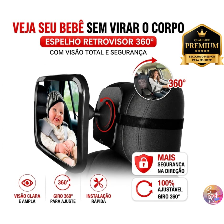 Espelho Retrovisor 360° para Carro Banco Traseiro Bebê Conforto Alta Nitidez Visão Ampla Segurança