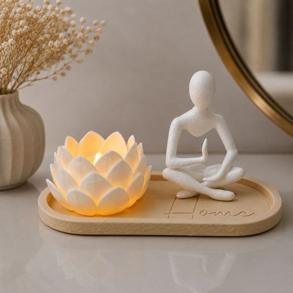 Kit Zen Decorativo Flor de Lótus Escultura e Bandeja | Opções Individual ou kit