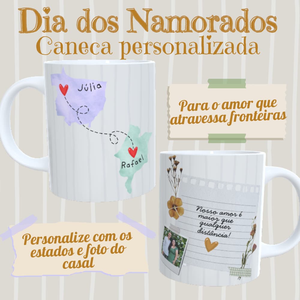 Caneca Personalizada Namoro à Distância 325ml | Presente Aniversário de Namoro, Casamento, Bodas