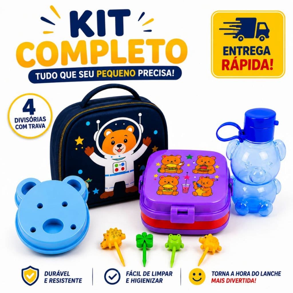 Kit Lancheira Infantil Capivara e Safari 4 Divisórias Bolsa Térmica Garrafinha E Garfinhos