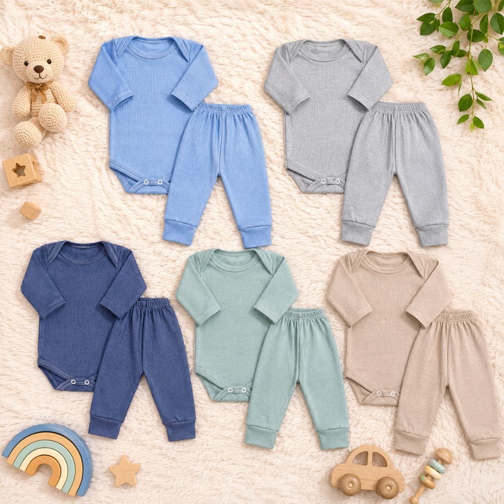 Conjunto de Frio Bebê 6 peças com Body Manga Longa e Calça Mijão com Pé Reversível