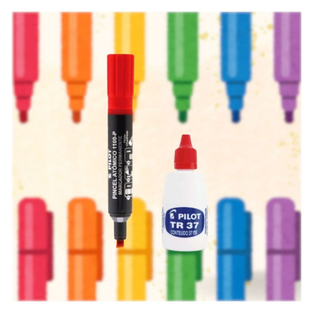 Kit Pincel Atômico 11000-P Vermelho + Reabastecedor 37ml Pilot