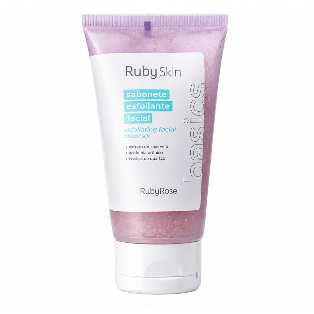 Sabonete Esfoliante Facial Ruby Rose Limpeza Profunda Ácido Hialurônico Aloe Vera Remove Impurezas Controla Oleosidade