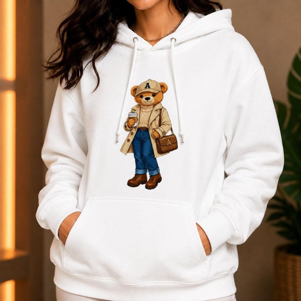 Moletom Feminino Oversized Ursinho Fashion Estampado Canguru Casual Inverno Premium