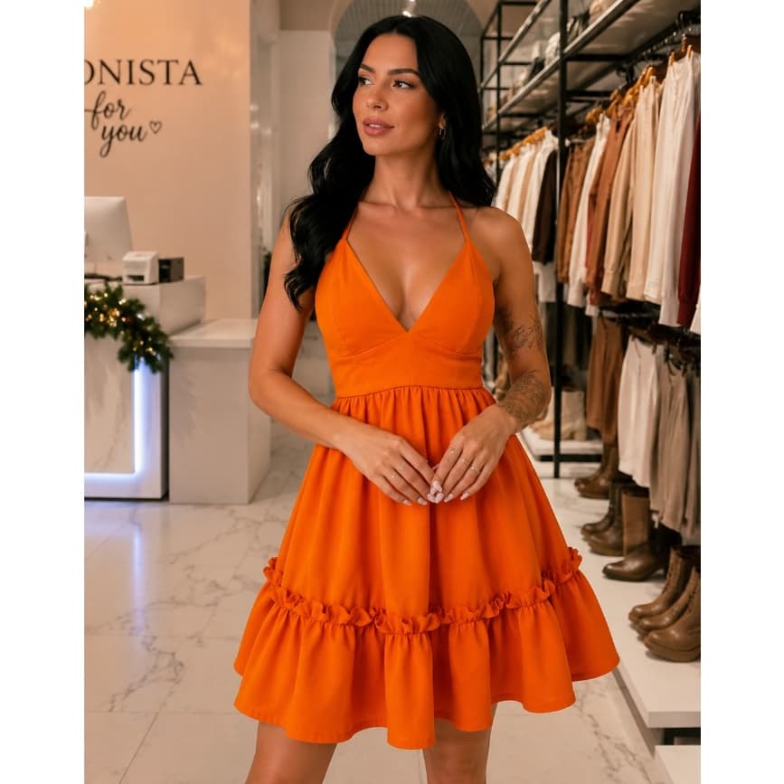 Kit 2 Vestidos Femininos Curto boneca Rodado Alcinha Decote V Moda