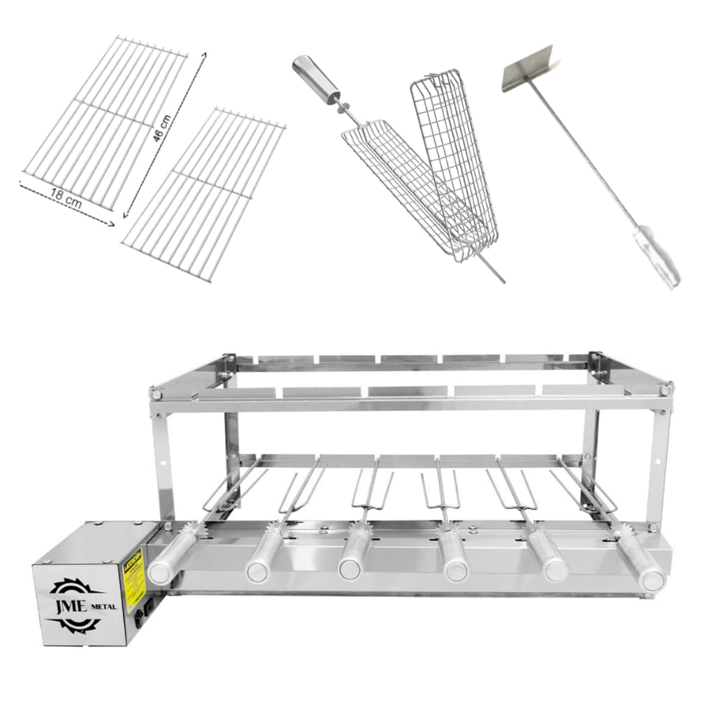 Gira Grill 6 Espetos 100% Inox com Acessórios