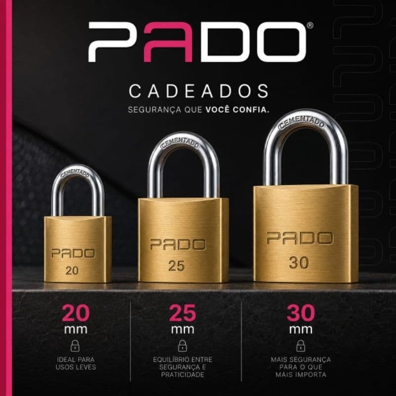 Cadeado Pado em Latão C/2 Chaves Segredos Diferentes 20 25 30 mm
