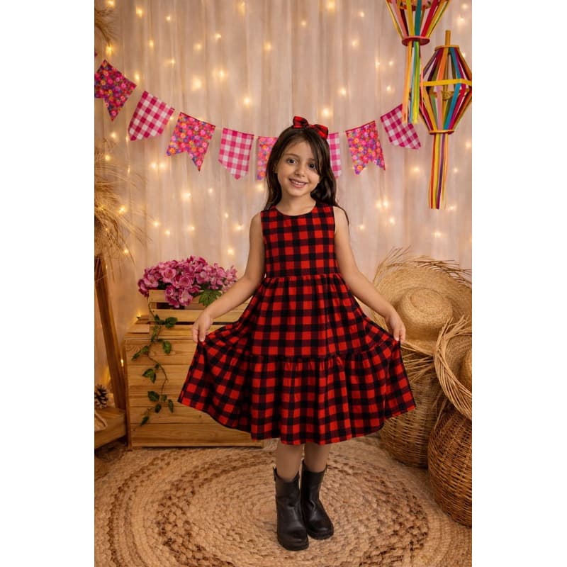 Vestido Infantil Xadrez Menina Viscolinho Confortável Colorido Moderno Festa Junina