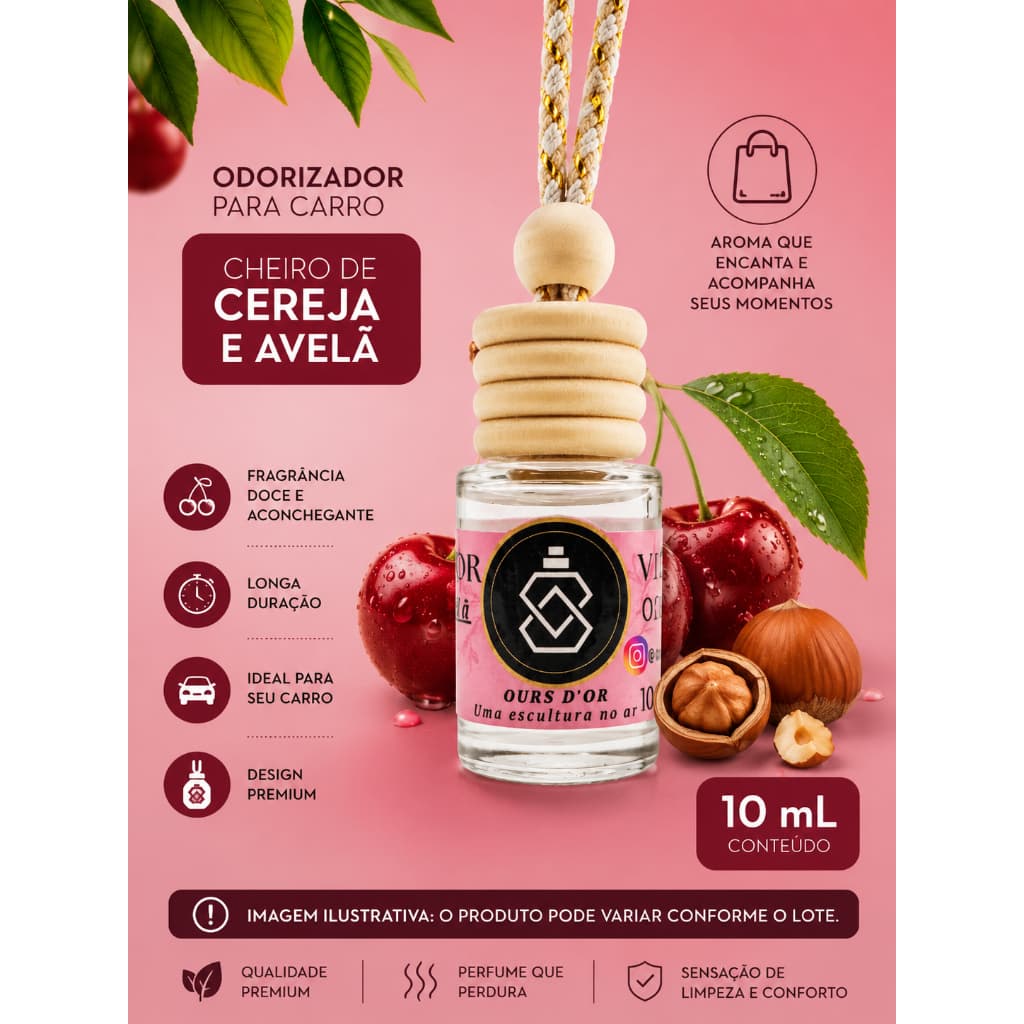 CHEIRINHO AUTOMOTIVO LUXO CEREJA E AVELÃ/DOCE CEREJEIIRA 10ML PARA CARRO