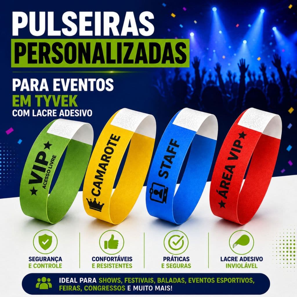 200 Pulseiras de Identificação em Tyvek Personalizada Casamentos Aniversários Festas Shows Eventos