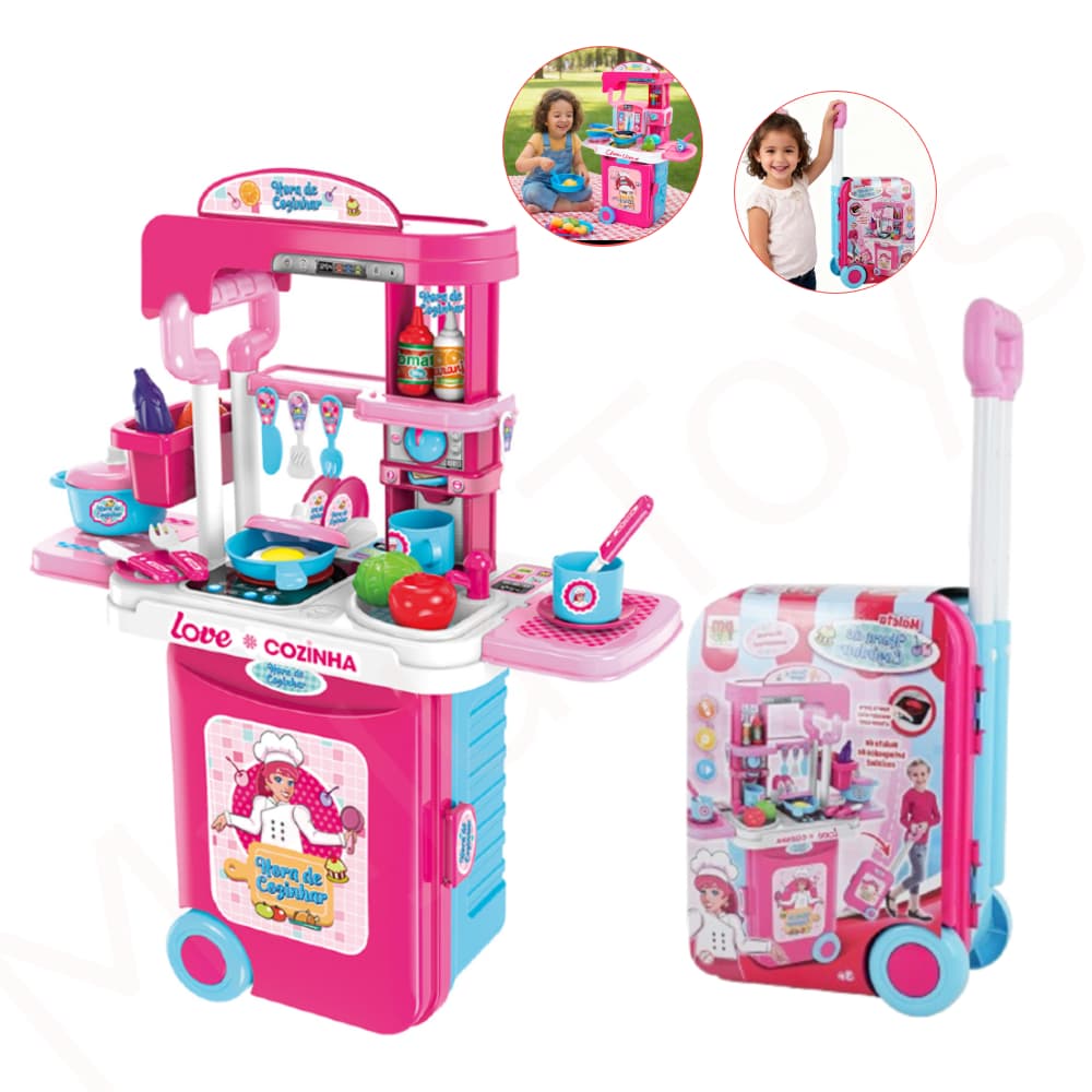 Cozinha Infantil Completa 2 em 1 Maleta Portátil com Luz/Som – Brinquedo Educativo Hora de Cozinhar