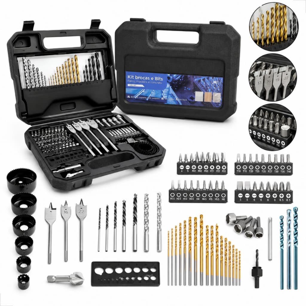 Kit Jogo De Brocas Completo Para Madeira Concreto Metal Conjunto De Bits 100 Peças Luatek LWJ167