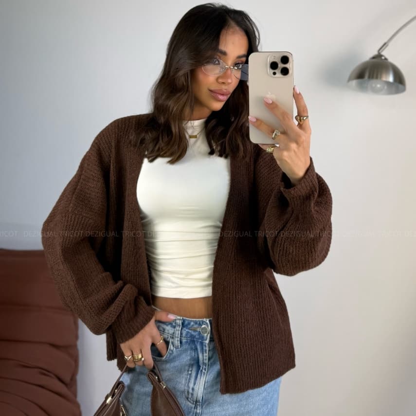 Casaco Curto Cardigan De Tricot Feminino Manga Longa Bufante Casaqueto Inverno Mousse