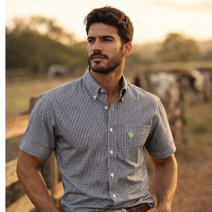 Camisas country ARIAT manga curta Xadrez rodeio quadrilha Masculina