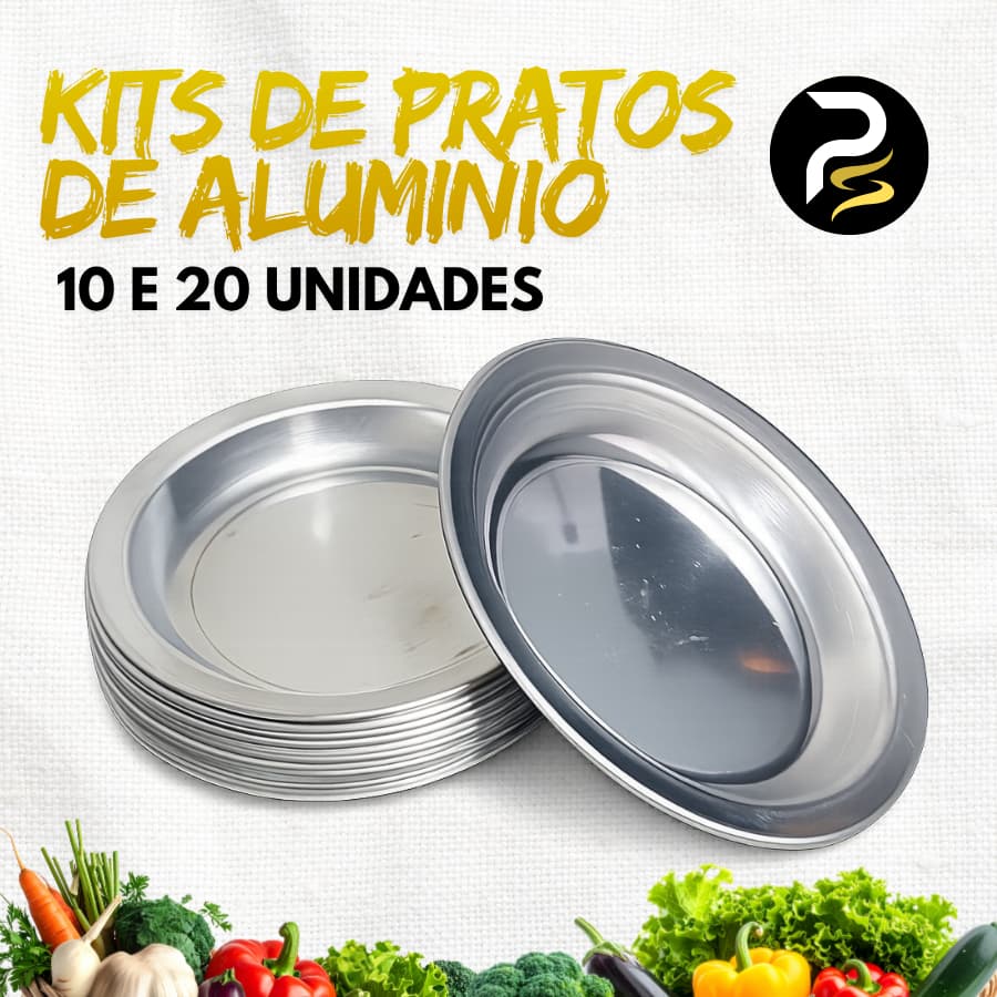 Kit Prato De Alumínio Escolar Merenda 20cm 350ml 10 Ou 20 Unidades