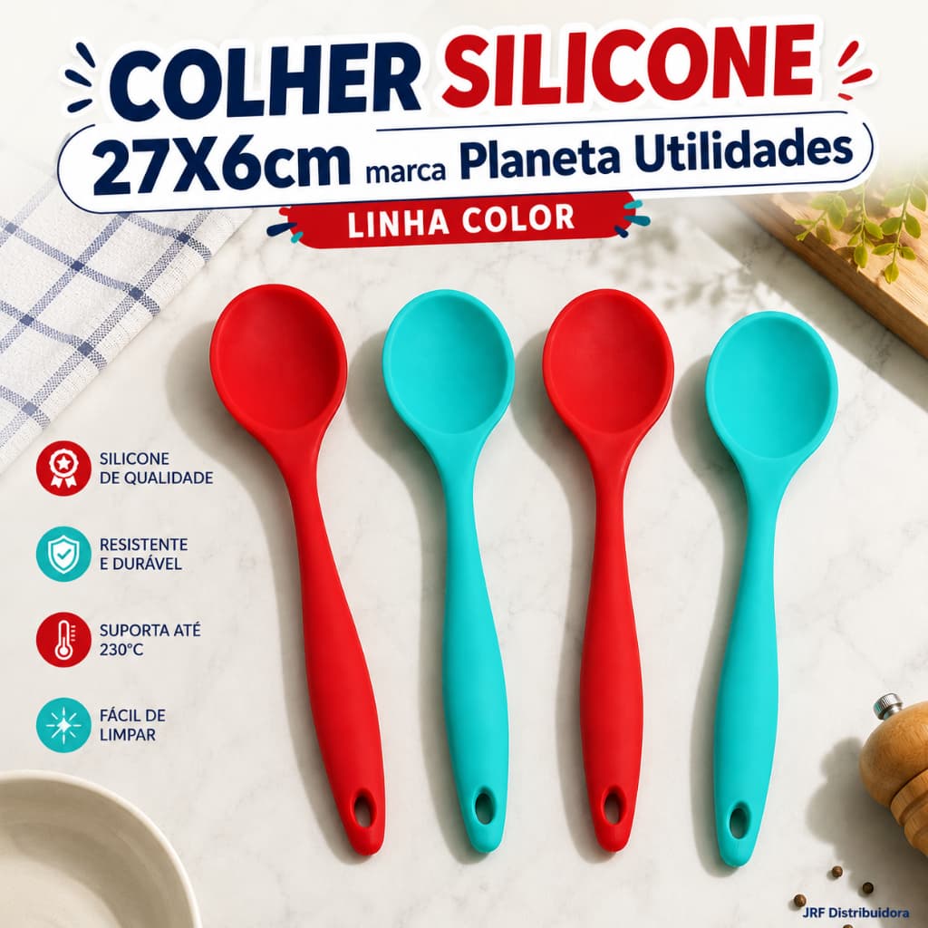 Colher de Silicone 27x6cm Planeta Utilidades Linha Color Cores Variadas Utensílio de Cozinha