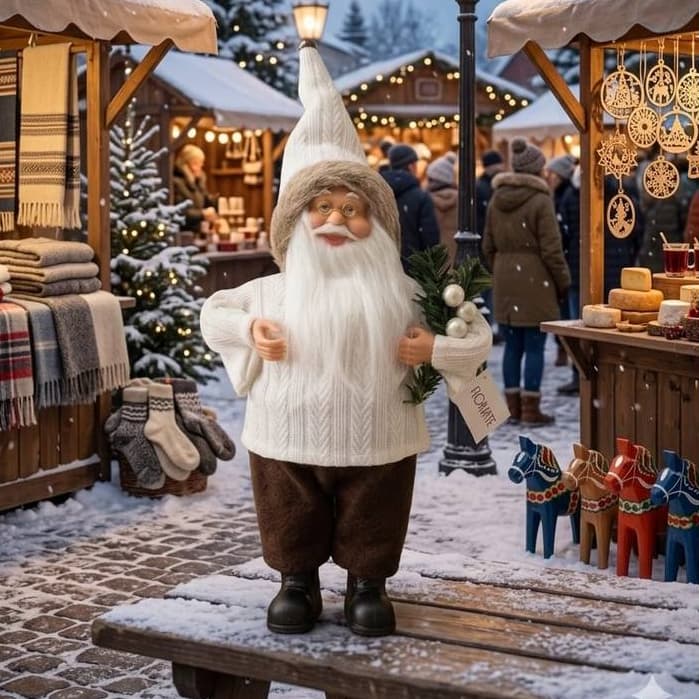 Papai Noel Decorativo 30cm Florarte – Roupa Bege e Marrom | Enfeite Natalino