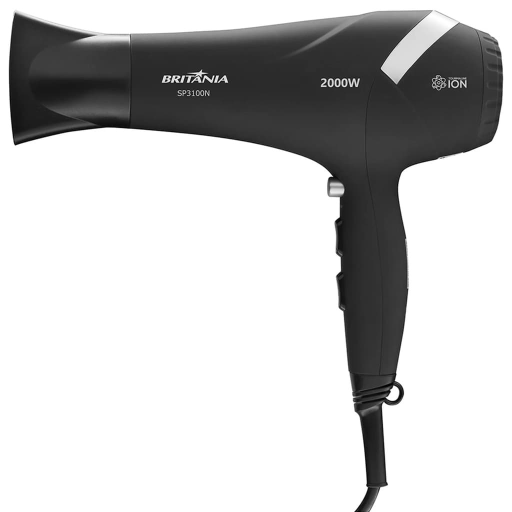 Secador de Cabelo Britânia SP3100N 2000W 3 Temperaturas 2 Velocidades Jato de Ar Frio Bocal Concentrador