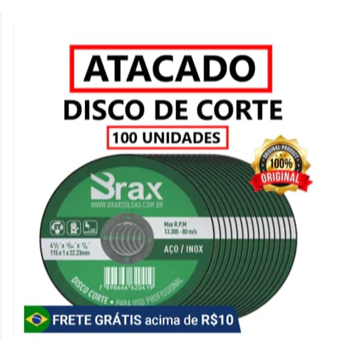Kit Disco de Corte Aço Inox Metal e Ferro Corte Fino 115 x 1,0 x 22,23