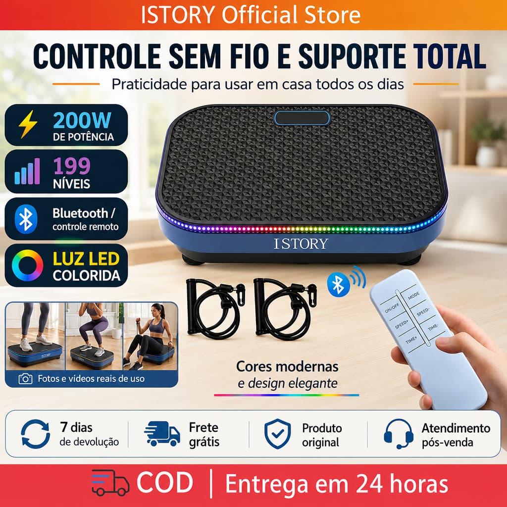 Plataforma Vibratória Bivolt 110V/220V 99 Níveis Bluetooth Com Controle Remoto Fitness Em Casa
