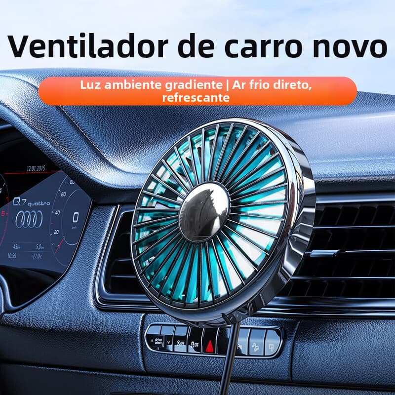 Ventoinha Veicular com LED Colorido Ambiente | 3 Níveis de Ventilação, Alimentação USB