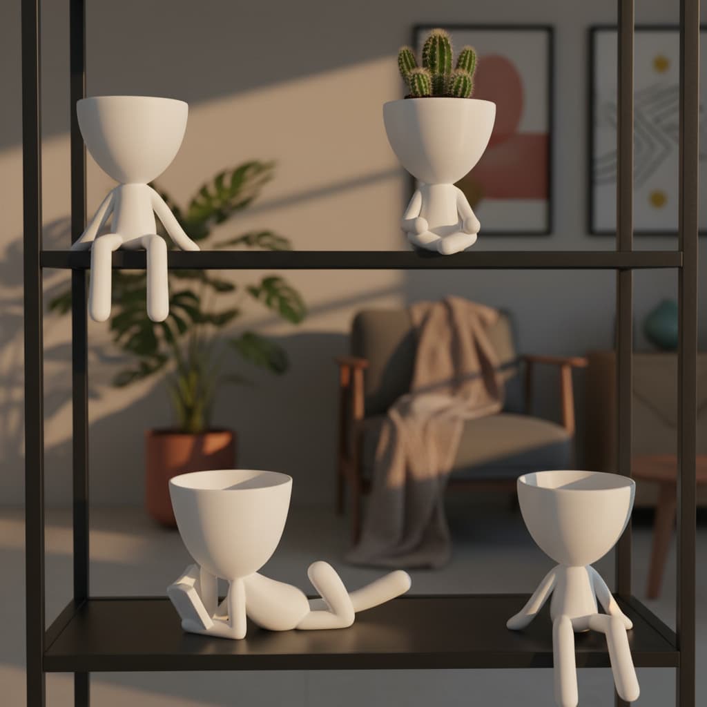 Conjunto de Vasos Decorativos Bonecos Brancos com Poses Criativas e Modernas