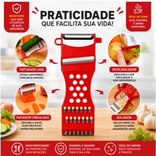 Descascador Ralador Fatiador 4 x 1 Manual Multiuso Queijo Legumes e Frutas Cozinha Prática