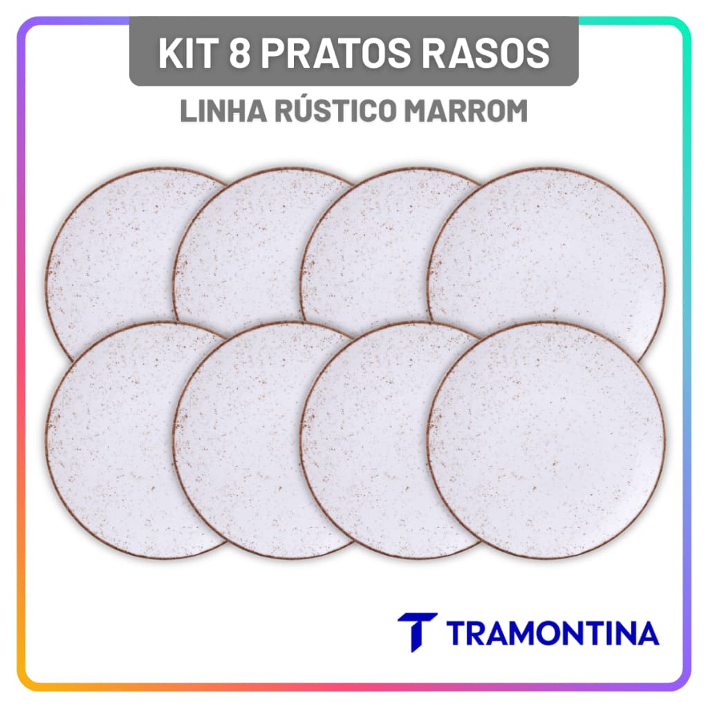 Jogo de Pratos Raso 28 cm Tramontina Rústico Marrom em Porcelana Conjunto de Pratos Rasos 8 Peças