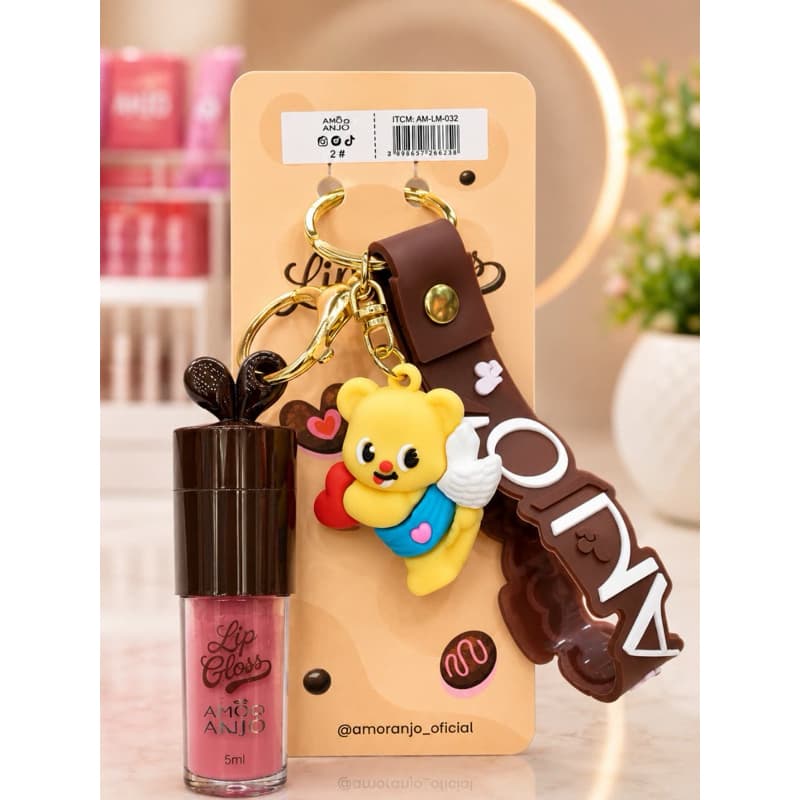 🧸💖 Kit Chaveiro Ursinho Anjo  + Lip Gloss 5ml 💖🧸