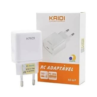 Carregador De Tomada caixinha 20W Tipo C KAIDI KD-669