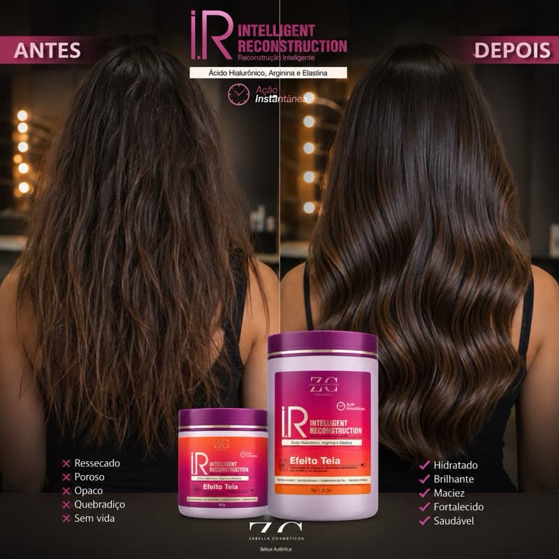 Máscara Reconstrutora Efeito Teia IR Zabella Profissional Reposição de Massa Capilar 500g e 1kg