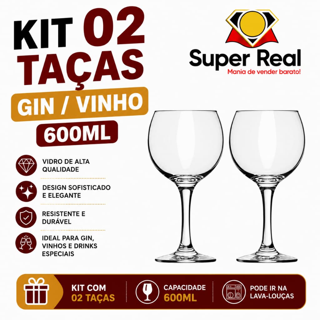 Conjunto 2 Pçs Taça De Vidro Premiere Gran Gin/Vinho 600 Ml (Envio Imediato) Nadir Figueredo  Kit 2 pçs