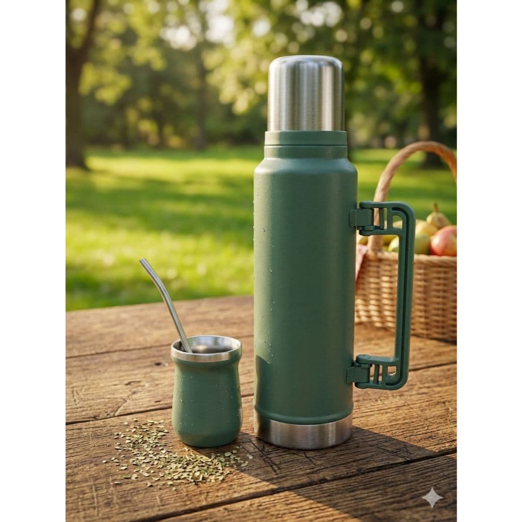 Kit Garrafa Térmica Inox 1,0 Litro Copo 160ml + Bomba Inox - Isolamento Térmico Chimarrão/Tereré