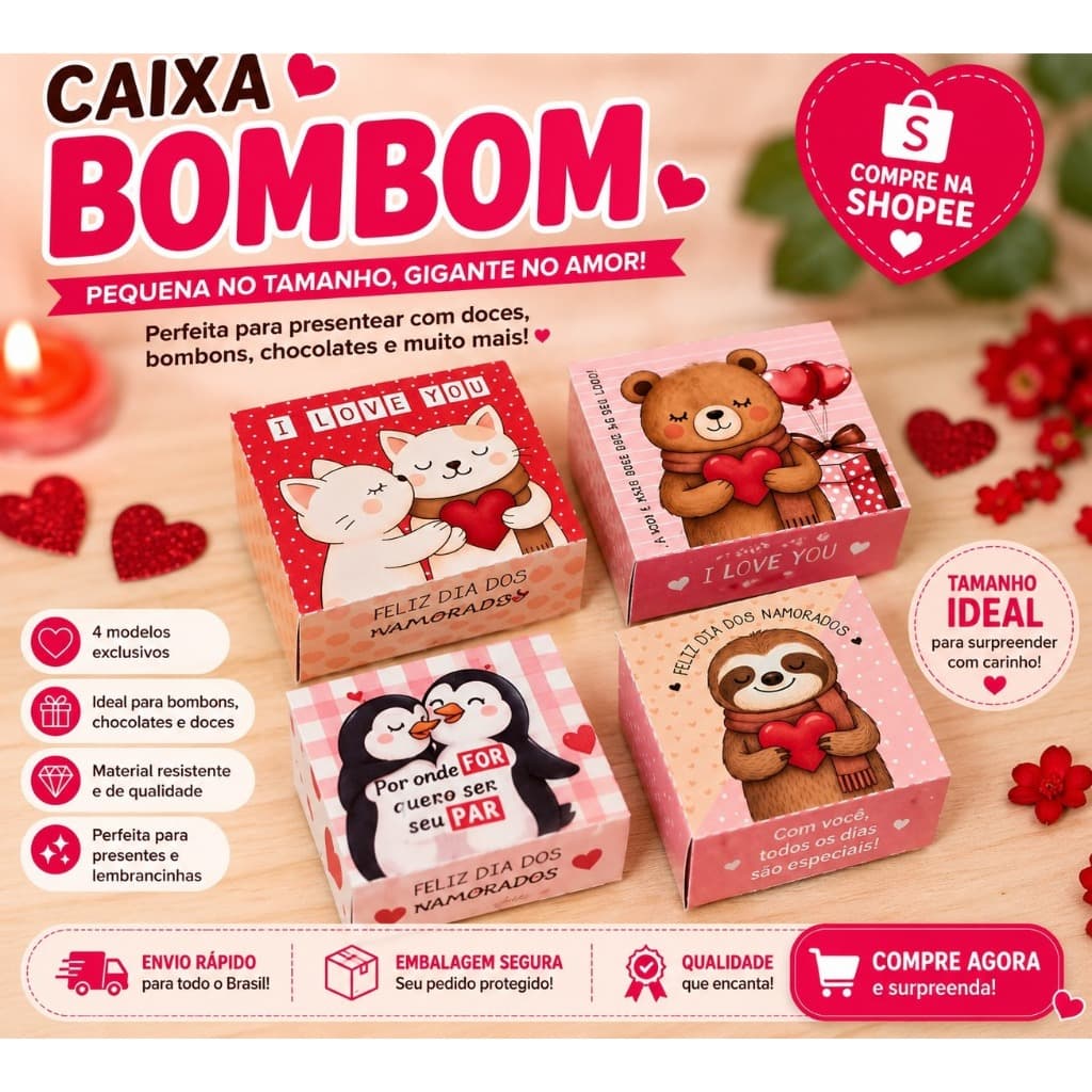 💖3 Modelos de Caixa Bombom Dia dos Namorados 💖5/10/15/20 unidades