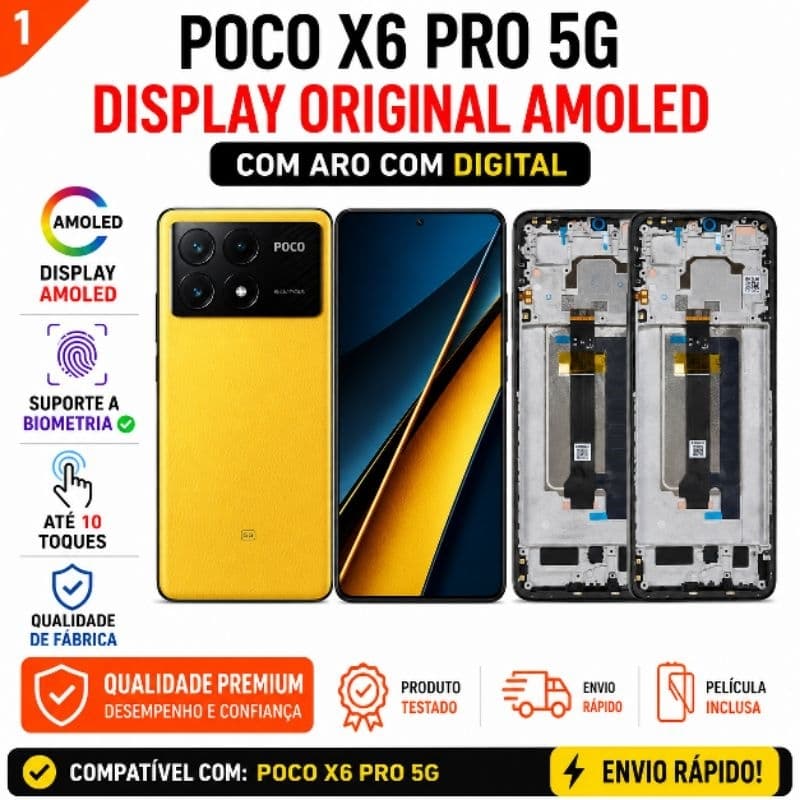 Display Frontal 100% Original Poco X6 Pro 5G Amoled Original Com Moldura Aro Módulo Oled C/Digital