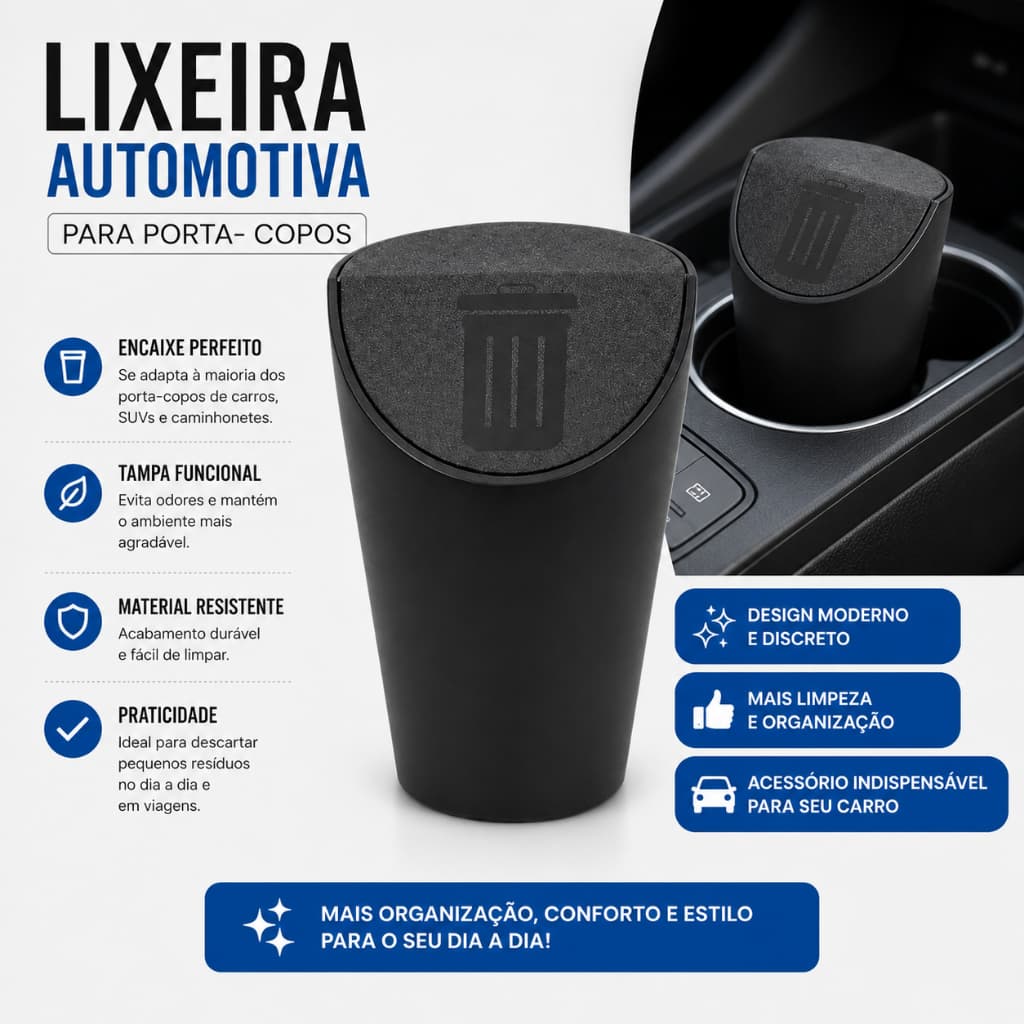 Lixeira Automotiva Porta Lixo Reforçado Universal Porta Copos