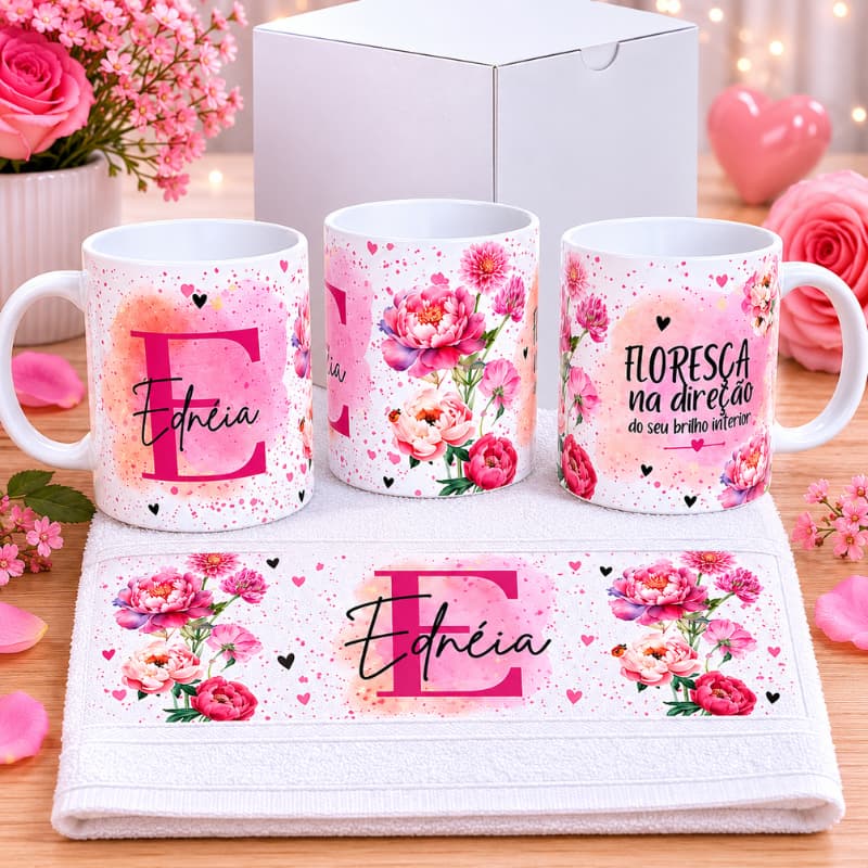 Kit Caneca Personalizada com Nome + Toalha + Caixa Para Presente