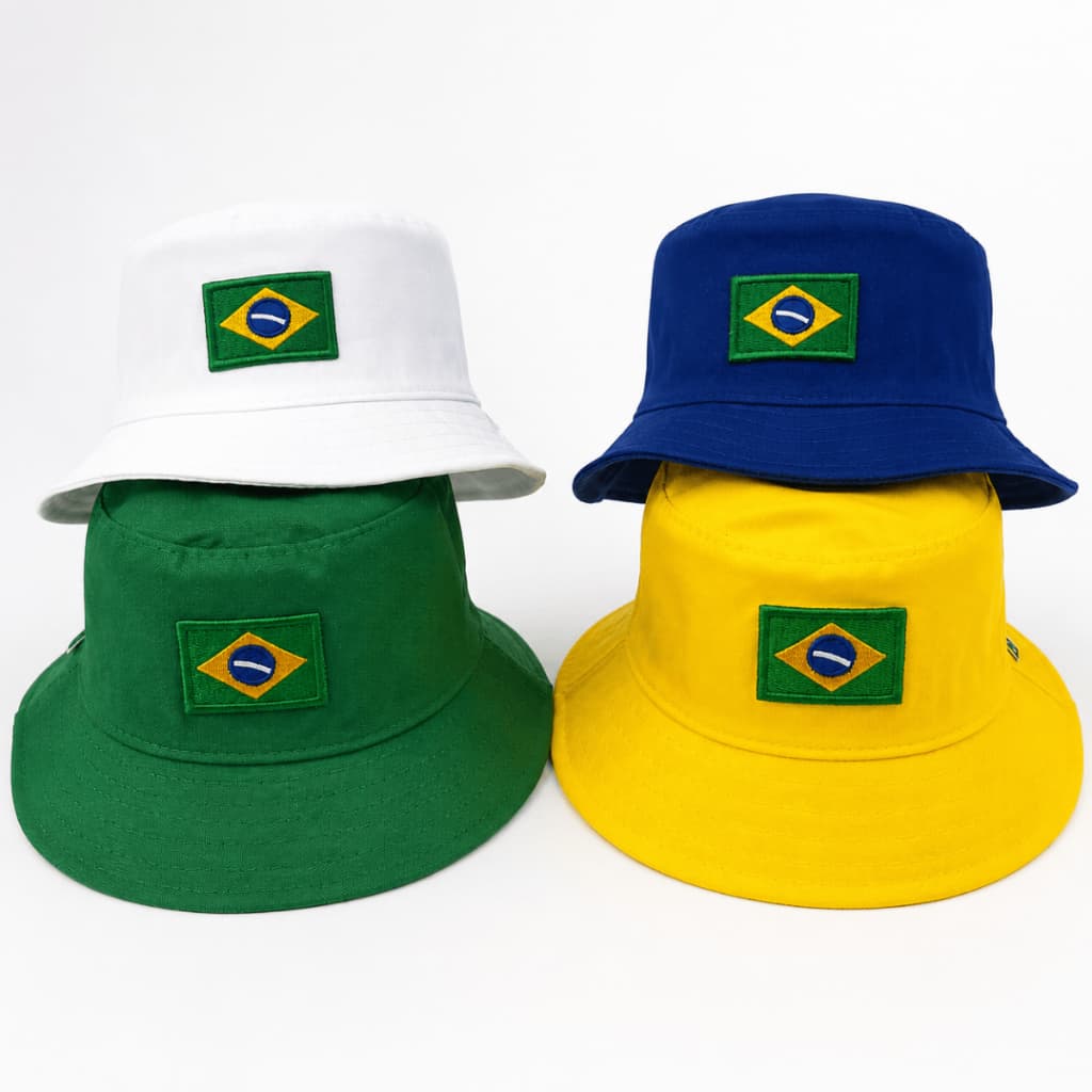 Chapéu Bucket Brasil Bucket Hat Bordado Copa do Mundo Chapéu Pescador Unissex Verde Amarelo Torcida