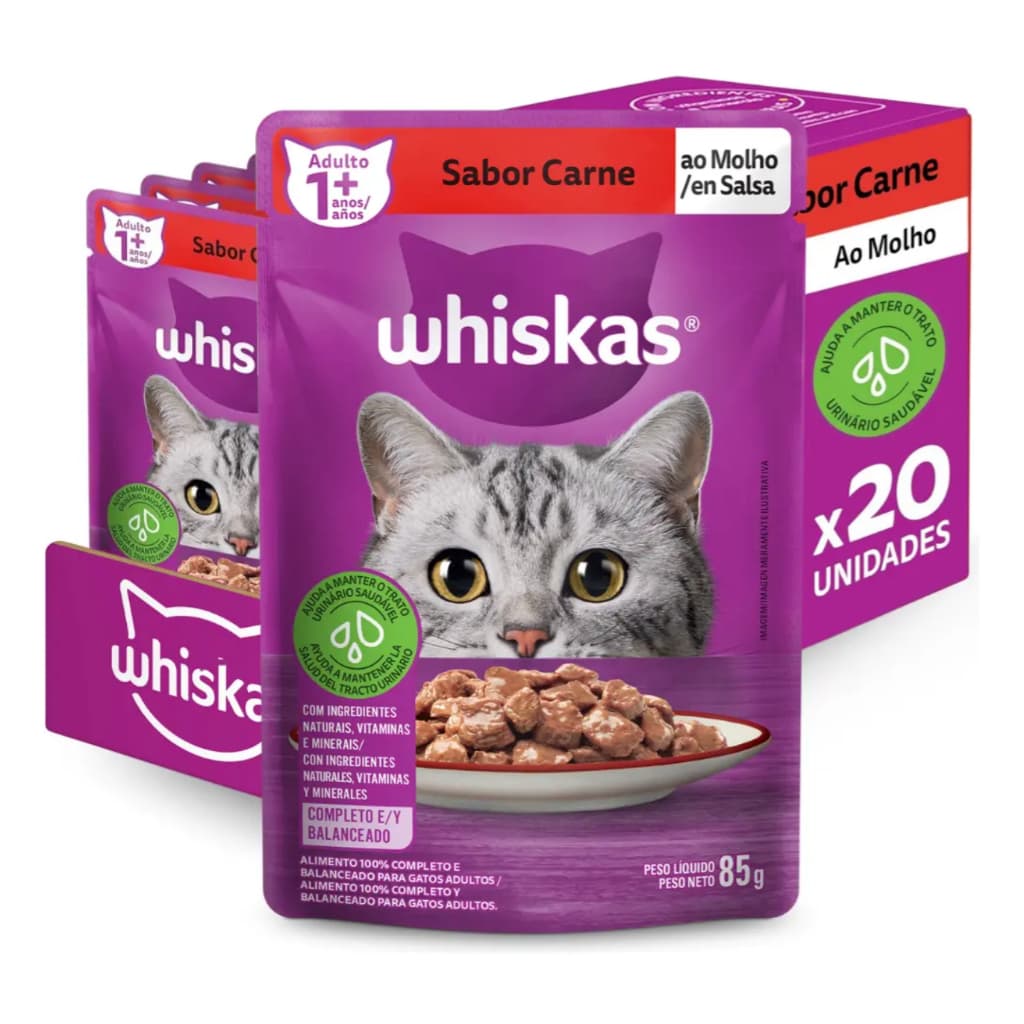 Whiskas Sachê Original - 20, 40 ou 60 Sachês para Gatos - Alta Palatabilidade Super Kit