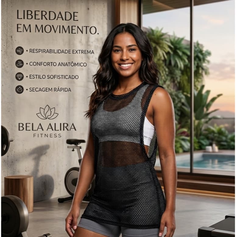 Regata Arrastão Blusa Academia Feminina Tela Poliamida Treino Transparente Moda Fitness