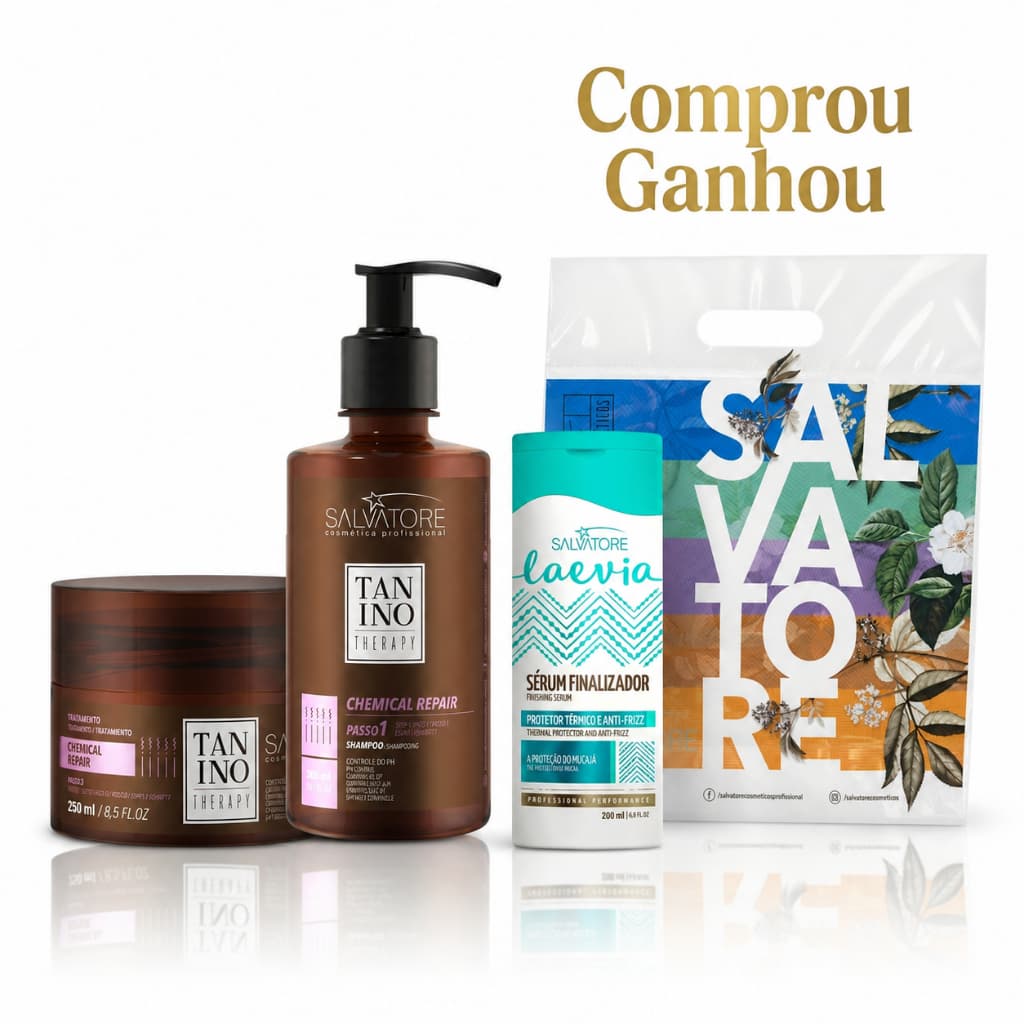 Salvatore Kit Tanino Therapy Chemical Repair Shampoo 300ml e Máscara 250ml Recuperação Pós Quimica