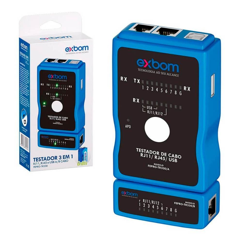 Testador Profissional 3 em 1 Para Cabo RJ45 RJ11 USB Com Bateria Inclusa Para Uso Diário